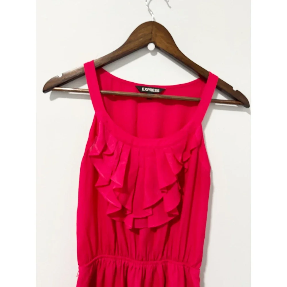 Express Ruffle Neck Dress Womens XS Pink Sleeveless Elastic Waist Pockets